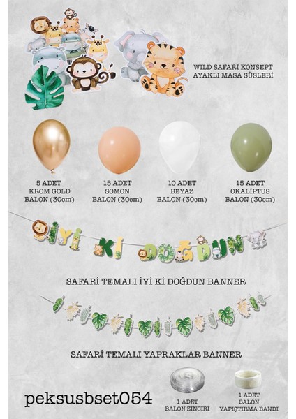 Retro Safari Doğum Günü Parti Paketi Balon Zinciri Safari Ayaklı Pano ve Banner Set fiyatları