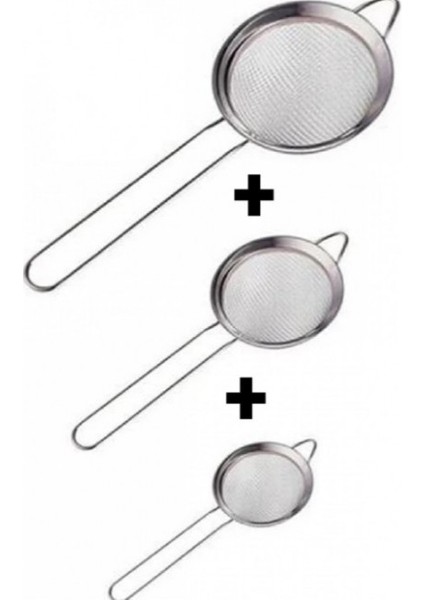 Pratik 3'lü Paslanmaz Çelik Çay Süzgeci | 3 Boy Süzgeç | Çelik 3 Boy Çay Süzgeçi