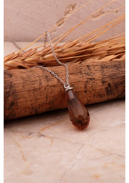 Renk Değiştiren Sultan Taşlı Damla Rodyumlu Gümüş Kolye 7960