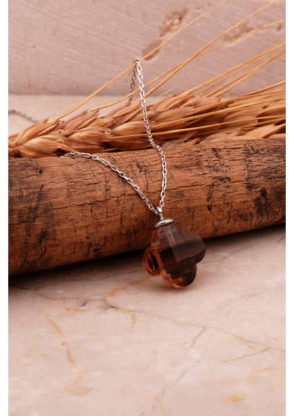 Renk Değiştiren Sultan Taşlı Yonca Rodyumlu Gümüş Kolye 7961