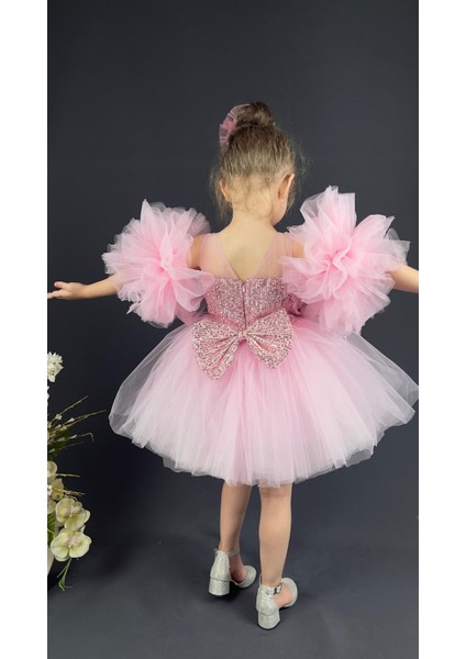 Pon Pon Kollu Kız Çocuk Elbise modelleri