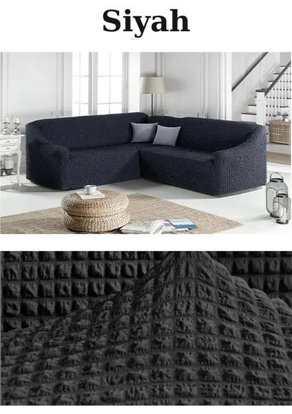 Bürümcük Kumaş, Eteksiz L Köşe Koltuk Örtüsü 1 Adet Esnek, Lastikli, Süngerli L Koltuk Kılıfı