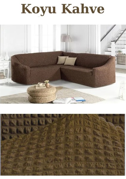 Bürümcük Kumaş, Eteksiz L Köşe Koltuk Örtüsü 1 Adet Esnek, Lastikli, Süngerli L Koltuk Kılıfı