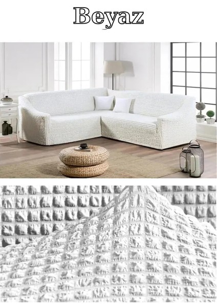 Bürümcük Kumaş, Eteksiz L Köşe Koltuk Örtüsü 1 Adet Esnek, Lastikli, Süngerli L Koltuk Kılıfı