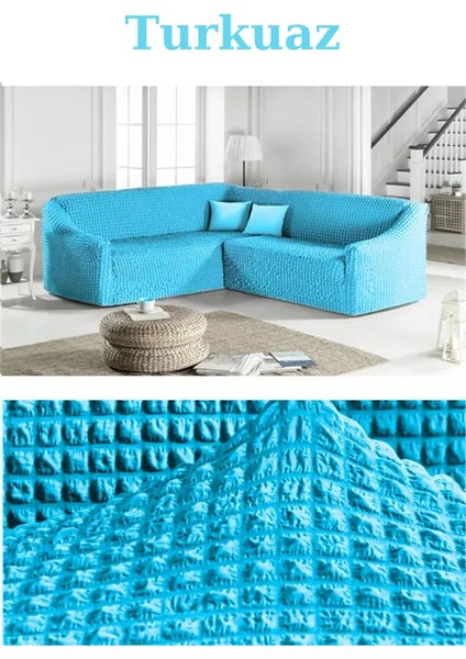 Bürümcük Kumaş, Eteksiz L Köşe Koltuk Örtüsü 1 Adet Esnek, Lastikli, Süngerli L Koltuk Kılıfı