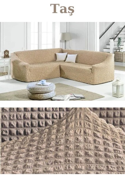 Bürümcük Kumaş, Eteksiz L Köşe Koltuk Örtüsü 1 Adet Esnek, Lastikli, Süngerli L Koltuk Kılıfı