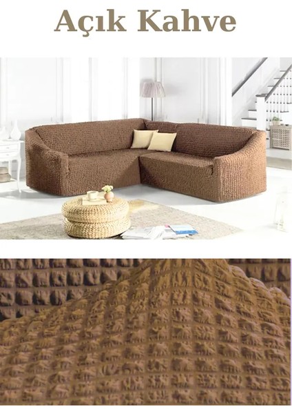 Bürümcük Kumaş, Eteksiz L Köşe Koltuk Örtüsü 1 Adet Esnek, Lastikli, Süngerli L Koltuk Kılıfı