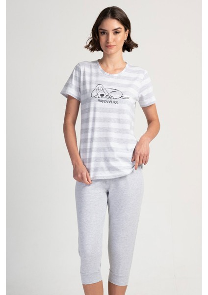 Kadın Kısa Kol Kaprili Pijama Takım