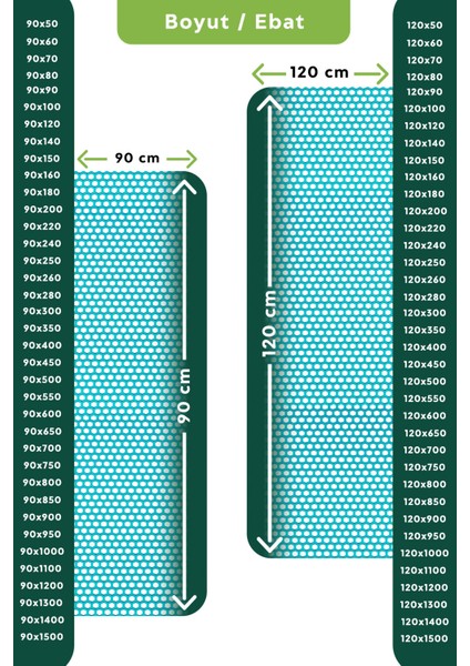 Kaydırmaz Turkuaz Bal Petek Paspas EN:120CM 120 x 300