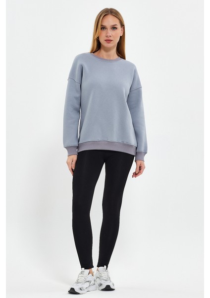 Duman Sweatshirt Oversize Sweatshirt Kadın Bisiklet Yaka Sweatshirt