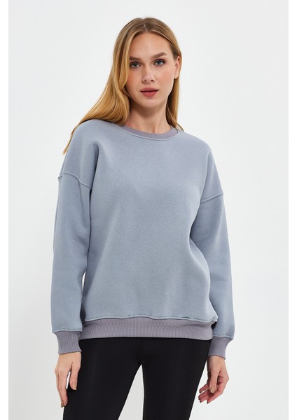 Duman Sweatshirt Oversize Sweatshirt Kadın Bisiklet Yaka Sweatshirt fırsatları