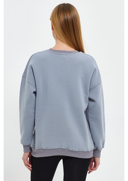 Duman Sweatshirt Oversize Sweatshirt Kadın Bisiklet Yaka Sweatshirt indirimleri