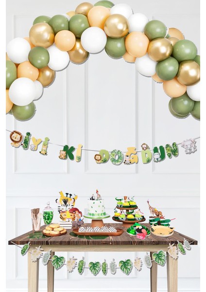 Retro Safari Doğum Günü Balon Zinciri Safari Banner Set