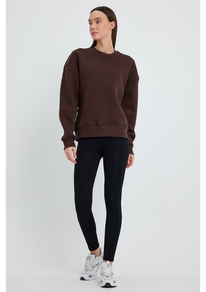 Kahverengi Sweatshirt Oversize Sweatshirt Kadın Bisiklet Yaka Sweatshirt fiyatları