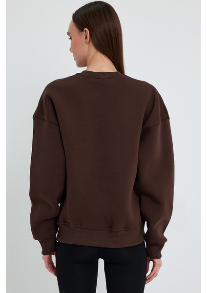 Kahverengi Sweatshirt Oversize Sweatshirt Kadın Bisiklet Yaka Sweatshirt indirimleri