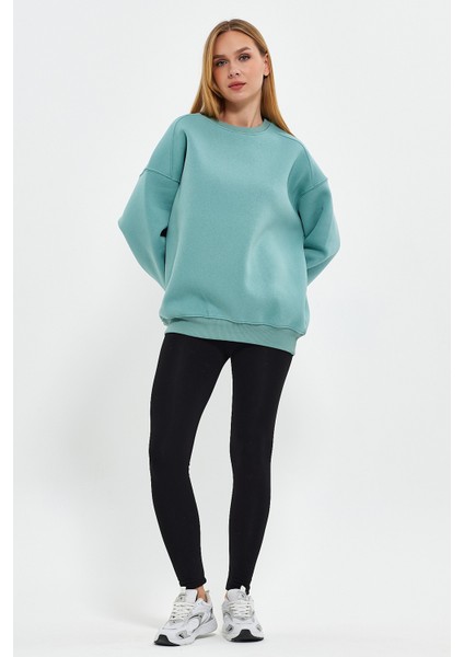 Mint Sweatshirt Oversize Sweatshirt Kadın Bisiklet Yaka Sweatshirt