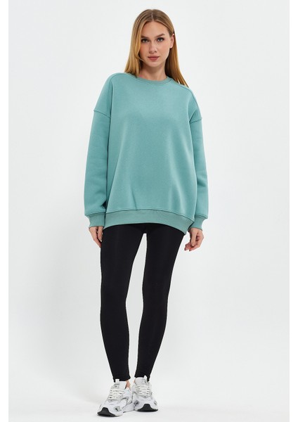 Mint Sweatshirt Oversize Sweatshirt Kadın Bisiklet Yaka Sweatshirt