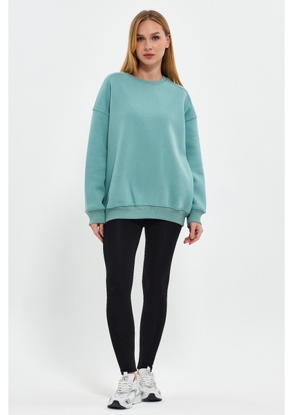 Mint Sweatshirt Oversize Sweatshirt Kadın Bisiklet Yaka Sweatshirt