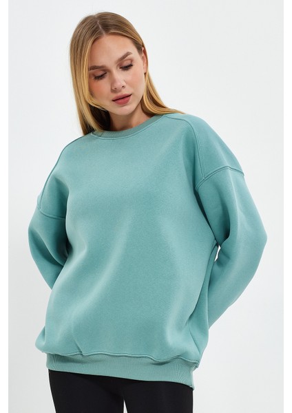 Mint Sweatshirt Oversize Sweatshirt Kadın Bisiklet Yaka Sweatshirt