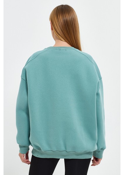 Mint Sweatshirt Oversize Sweatshirt Kadın Bisiklet Yaka Sweatshirt