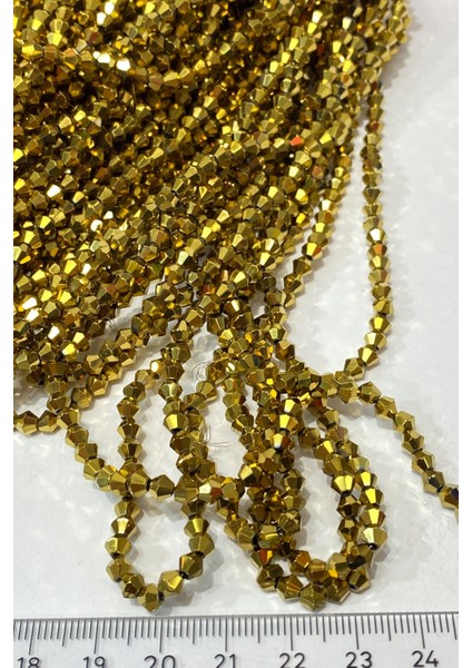 Gold Kaplama Pramit Dizi Kristal Boncuk 4 mm