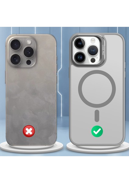 iPhone 13 Kılıf + Lens Koruyucu Magsafe ve Stant Özellikli Arkası Mat Sert Pc Leke Yapmaz
