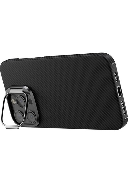 iPhone 15 Pro Max Kılıf Magsafe Şarj Özellikli 600D Kevlar Krek Karbon Standlı Kılıf