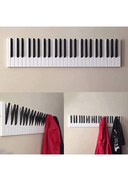 Galery Wood Dekoratif Ahşap 15 Tuşlu Piyano Elbise Askılık; Piano Çok Amaçlı Müzik, Duvar, Kapı Askı;15x55cm