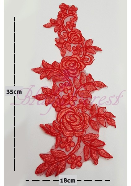 Kırmızı Gül Desen Dantel Güpür Aplik