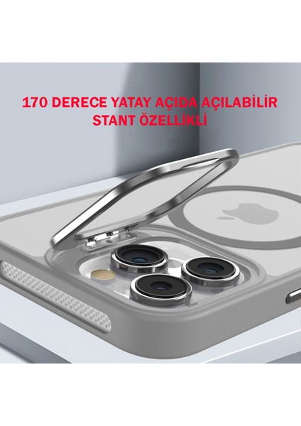 iPhone 15 Kılıf + Lens Koruyucu Magsafe ve Stant Özellikli Arkası Mat Sert Pc Leke Yapmaz