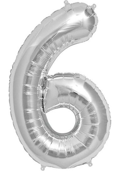 34 inç 6 Gümüş Renk Rakam Folyo Balon