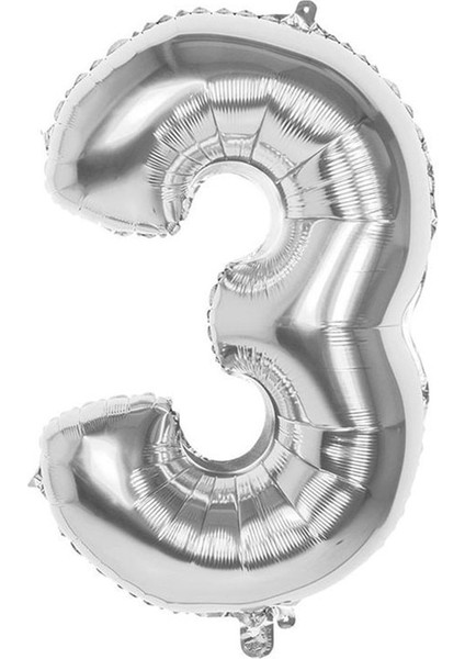 34 inç 3 Gümüş Renk Rakam Folyo Balon