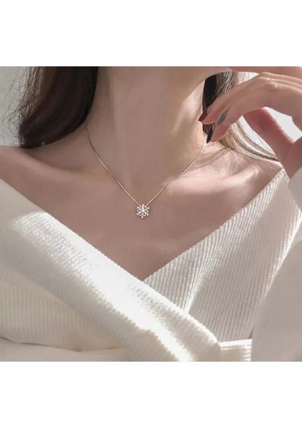 925 Ayar Zirkon Taşlı Kar Tanesi Rose Renk Kolye
