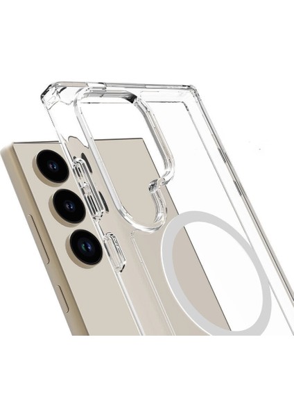 Samsung Galaxy S24 Ultra Kılıf Ultra Korumalı Şeffaf Magsafeli Emboss Kapak