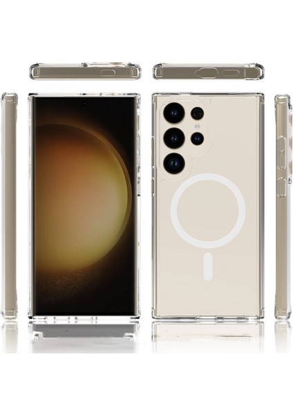 Samsung Galaxy S24 Ultra Kılıf Ultra Korumalı Şeffaf Magsafeli Emboss Kapak