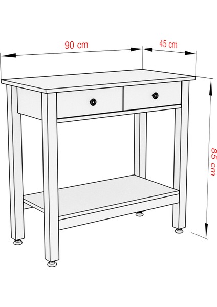 Boyut Mobilya 2 Çekmeceli, Sabit Ayaklı, Dekoratif Dresuar