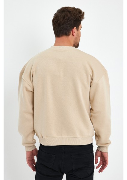 Bej Sweatshirt Oversize Sweatshirt Erkek Bisiklet Yaka Sweatshirt fırsatları