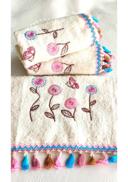 Annem Çeyizlik 50X90 Cm. Bukle Dokulu Yeni Trend Kalp ve Çiçek Nakışlı El, Yüz Havlusu (3.lü Set) fiyatları