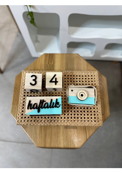 Baykuş Craft Mimarlık Renkli 3 Boyutlu Bebek Ahşap Hatıra Küpü Anı Küpü + Ahşap Fotoğraf Makinesi Seti / Türkçe