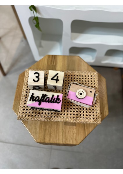 Baykuş Craft Mimarlık Renkli 3 Boyutlu Bebek Ahşap Hatıra Küpü Anı Küpü + Ahşap Fotoğraf Makinesi Seti / Türkçe