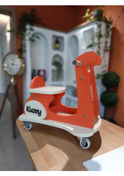 Baykuş Craft Mimarlık Ahşap Retro Baby Vespa Scooter - Ahşap Denge Bisikleti - Ahşap Bebek Oyuncağı