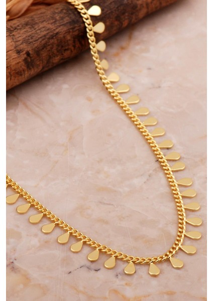 Damla Pullu Altın Kaplama Choker Gümüş Kolye 7976