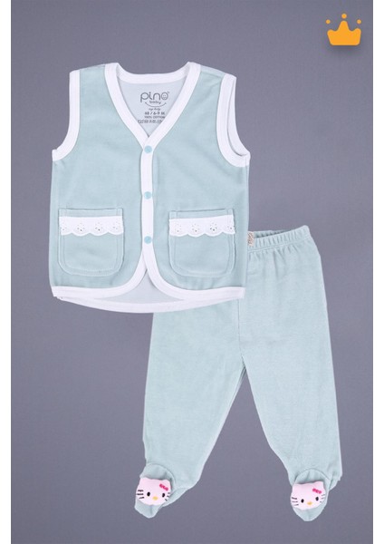 Babyhola Kadife Yelek Patikli Pantolon Unisex Bebek 2'li Set Yeşil