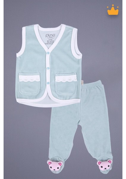 Babyhola Kadife Yelek Patikli Pantolon Unisex Bebek 2'li Set Yeşil