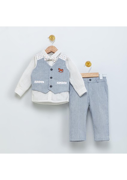 1-5 Yaş Papyon Yelek Gömlek Pantolon Bayramlık Çocuk Takım Elbise 4'lü Set 15054