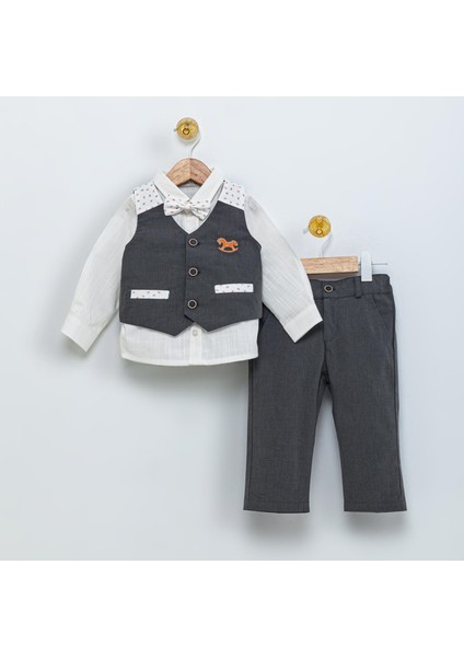 1-5 Yaş Papyon Yelek Gömlek Pantolon Bayramlık Çocuk Takım Elbise 4'lü Set 15054