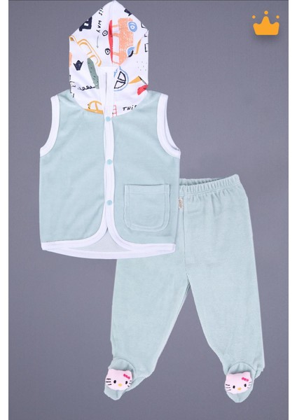 Babyhola Kadife Yelek Patikli Pantolon Unisex Bebek 2'li Set Yeşil