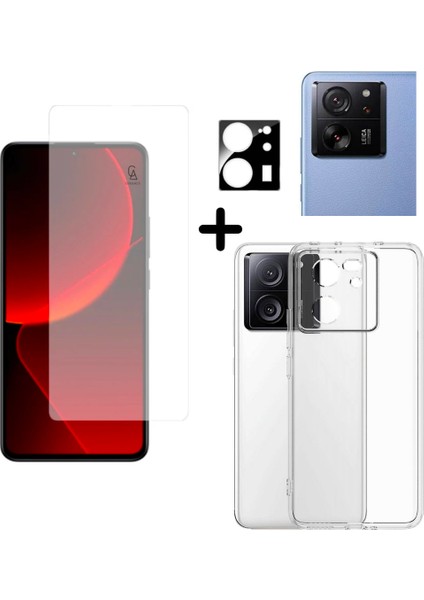 Xiaomi Mi 13T Pro ile Uyumlu Kılıf Şeffaf Temperli Kırılmaz Cam Ekran ve Kamera Lens Koruyucu Seti