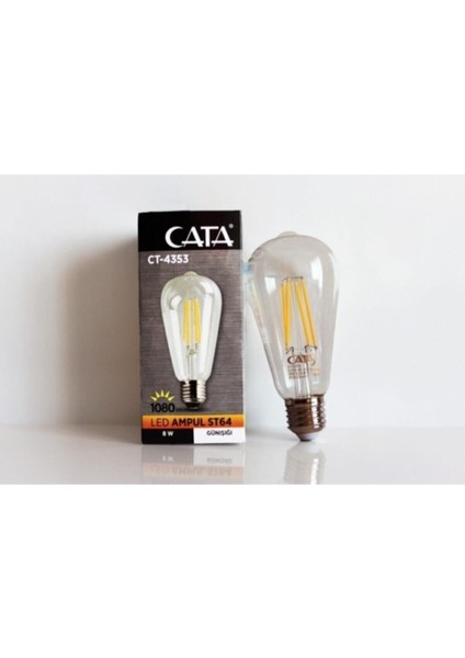 CT-4353 8 W Uzun Flament Rustik LED Ampul 1080 Lümen (Beyaz Işık) 6 Adet