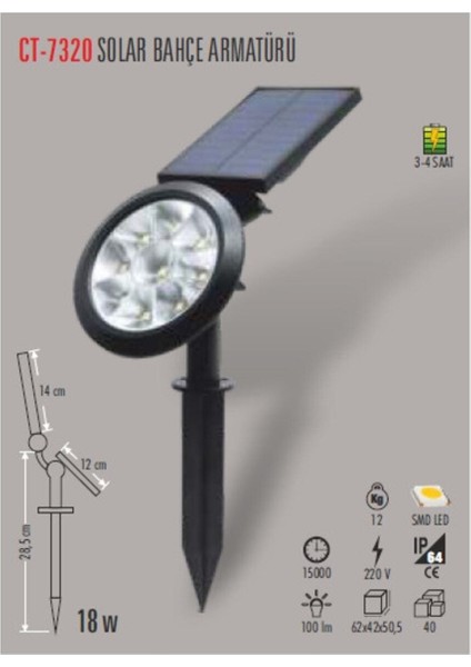 CT-7320 18W Solar Bahçe Armatürü Yeşil